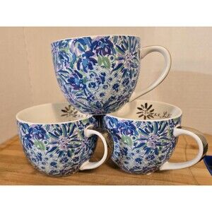Lilly Pulitzer Coffee/Tea Mugs Multicolor green blue purple (set of 3)